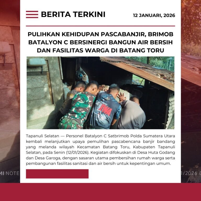 Pulihkan Kehidupan Pasca Banjir, Brimob Batalyon C Bersinergi Bangun Air Bersih Dan Fasilitas Warga di Batang Toru