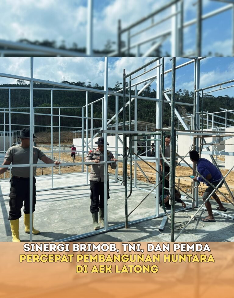 Sinergi Brimob, TNI Dan Pemda Percepat Pembangunan Huntara di Aek Latong