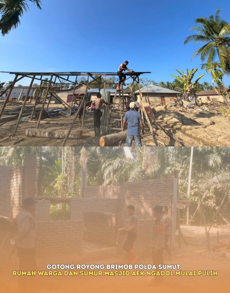 Gotong Royong Brimob Polda Sumut, Rumah Warga Dan Sumur Masjid Aek Ngadol Mulai Pulih