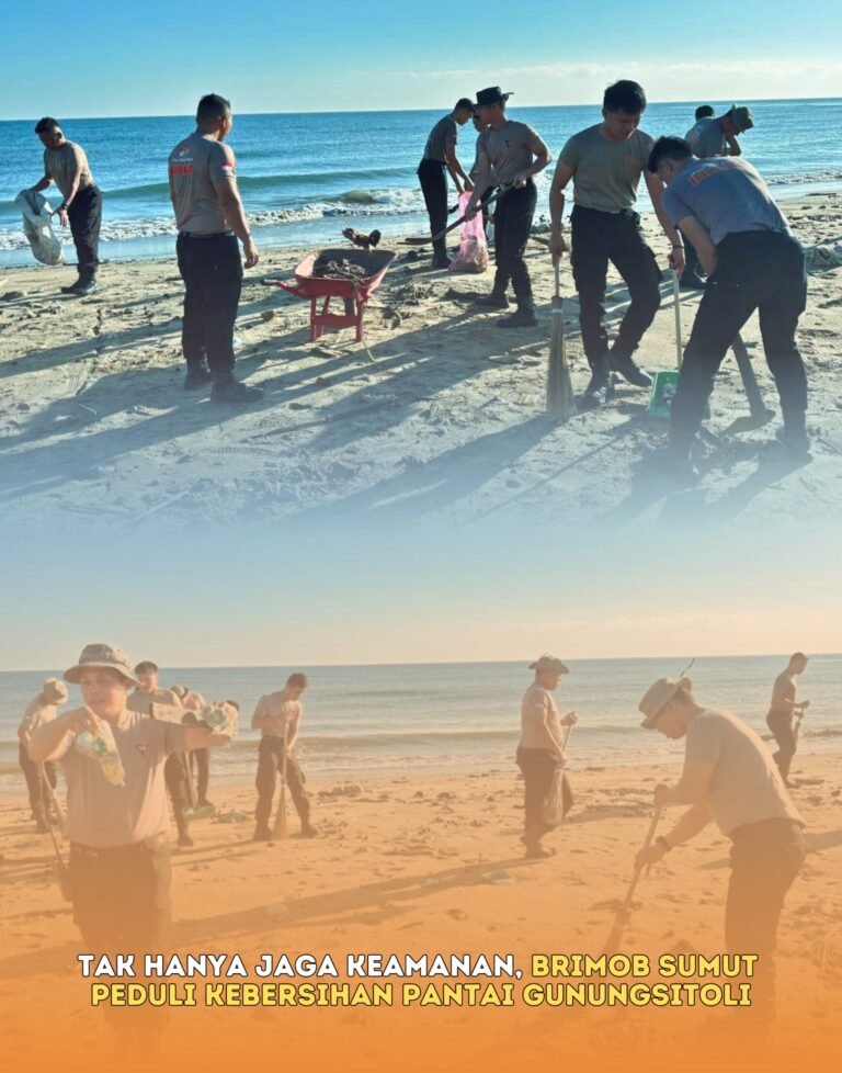 Tak Hanya Jaga Keamanan, Brimob Sumut Peduli Kebersihan Pantai Gunungsitoli