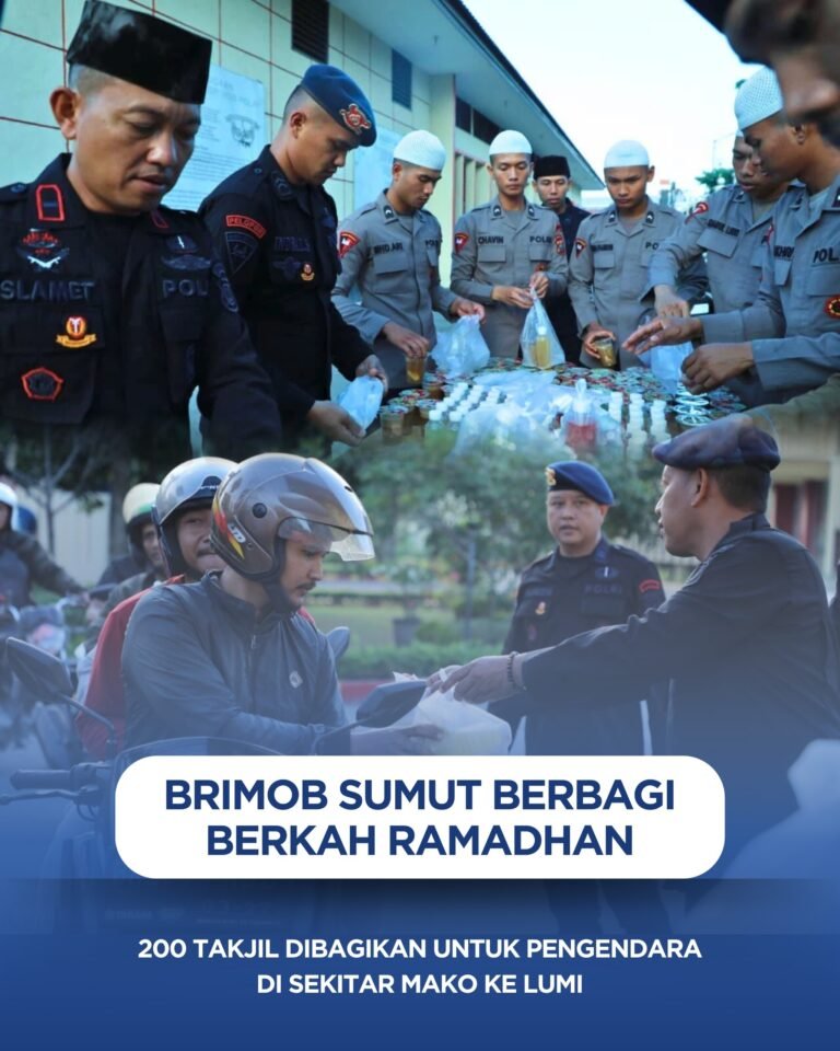 Brimob Sumut Berbagi Berkah Ramadhan, 200 Takjil Dibagikan Untuk Pengendara Disekitar Mako KE Lumi