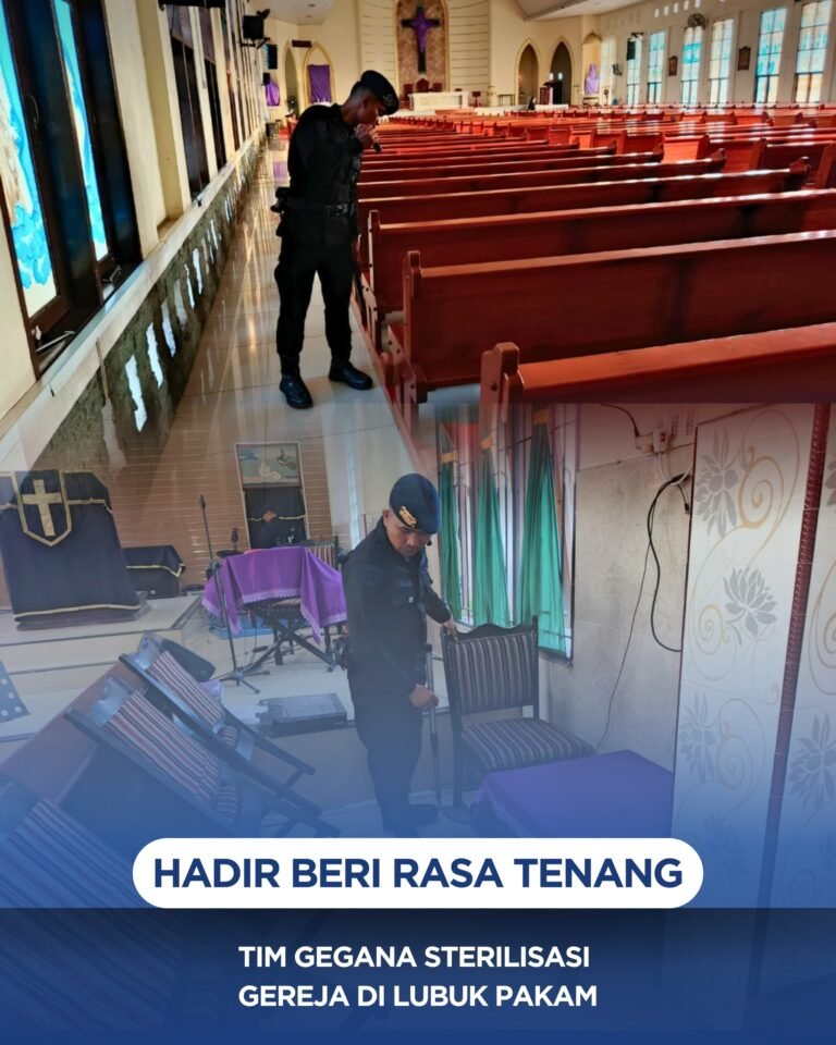 Hadir Beri Rasa Tenang, Tim Gegana Sterilisasi Gereja di Lubuk Pakam