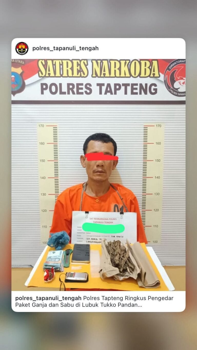 Polres Tapteng Ringkus Kongo, Pengedar Paket Lengkap Ganja Dan Sabu di Lubuk Tukko