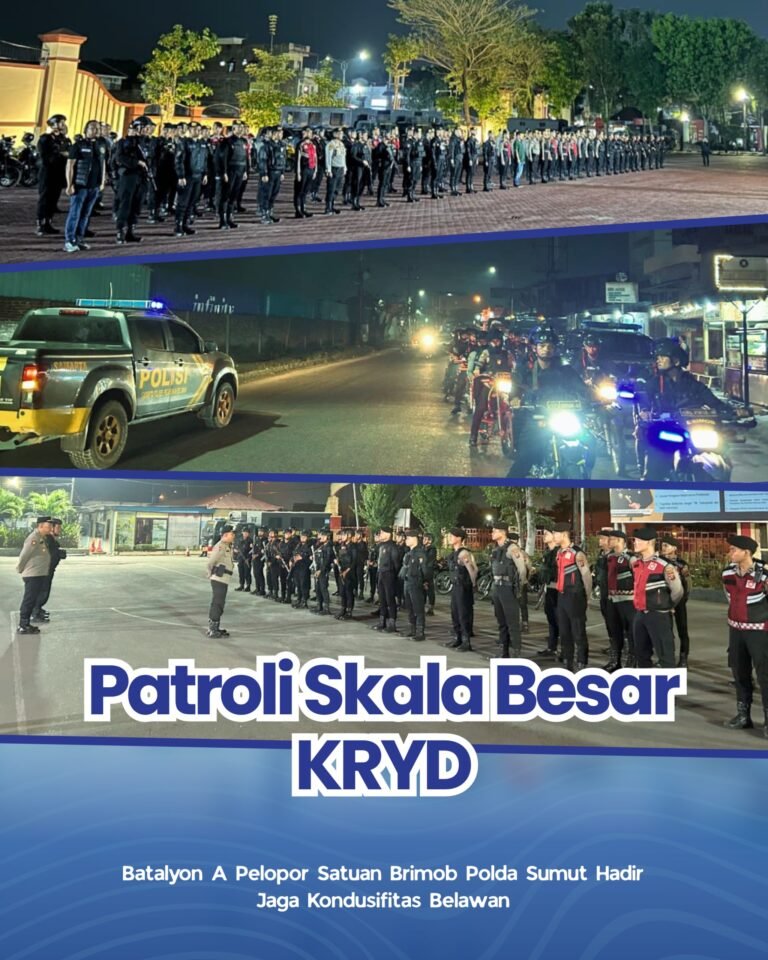 Patroli Skala Besar KRYD, Batalyon A Pelopor Satuan Brimob Polda Sumut Hadir Jaga Kondusifitas Belawan