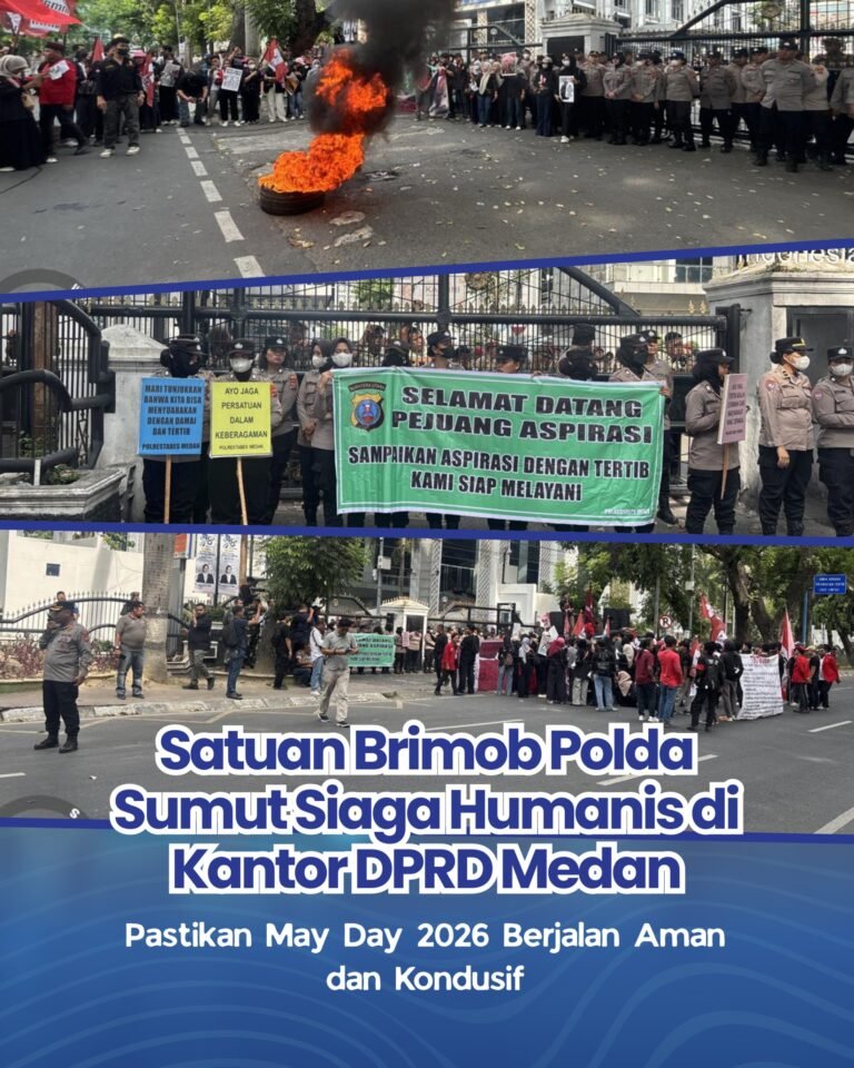 Satuan Brimob Polda Sumut Siaga Humanis di Kantor DPRD Medan, Pastikan May Day 2026 Berjalan Aman Dan Kondusif