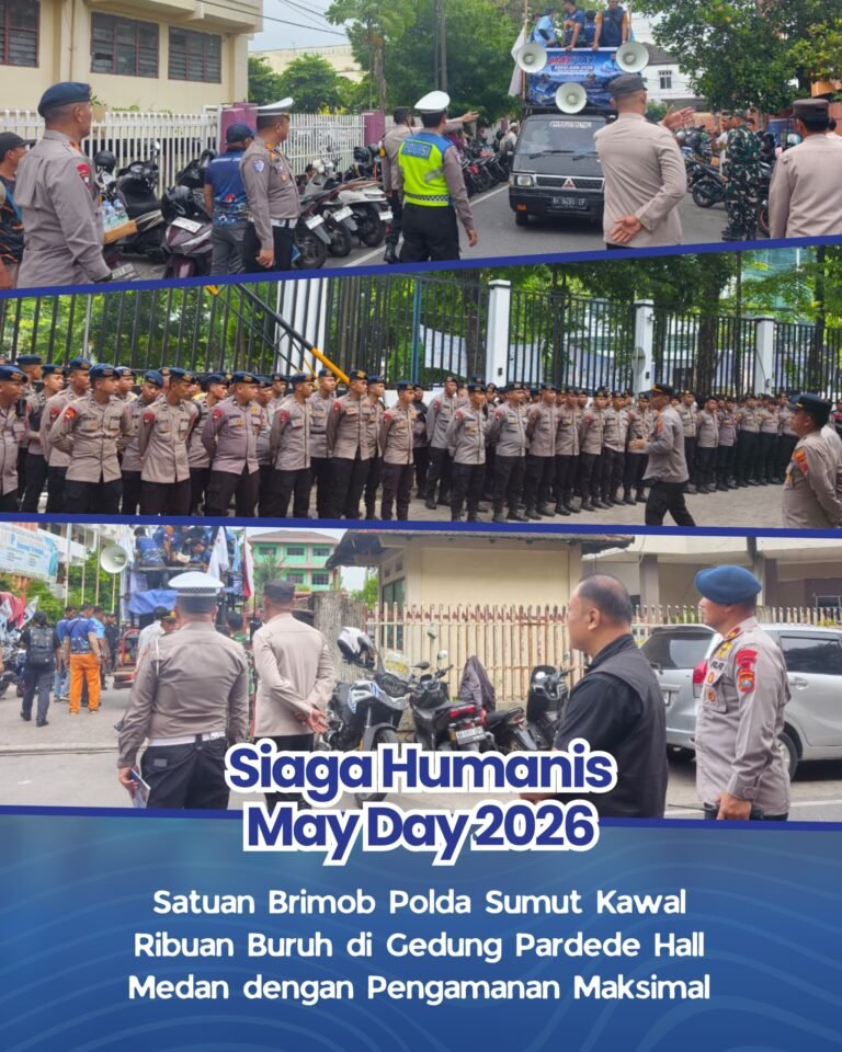 Siaga Humanis May Day 2026, Satuan Brimob Polda Sumut Kawal Ribuan Buruh di Gedung Pardede Hall Medan Dengan Pengamanan Maksimal
