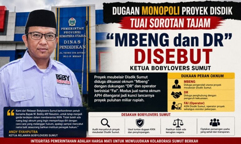 Mbeng Dan DR Disebut, Dugaan Monopoli Proyek Disdik Tuai Sorotan Tajam Ketua Bobylovers Sumut
