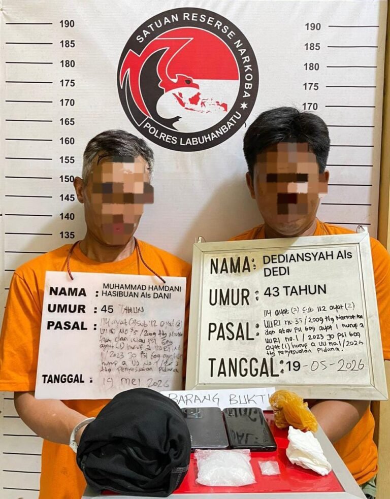 Polres Labuhanbatu Ungkap Peredaran Sabu Antar Wilayah, Dua Pria Ditangkap Dengan Barang Bukti Puluhan Gram