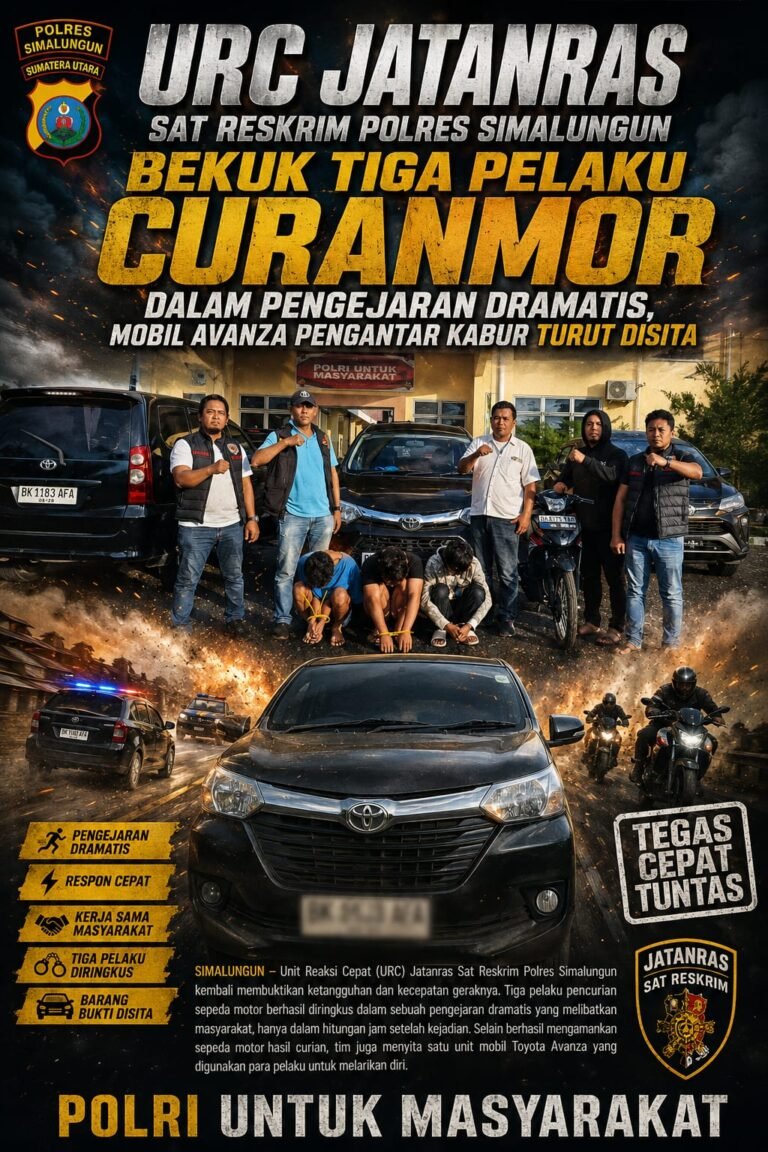 URC Jatanras Sat Reskrim Polres Simalungun Bekuk Tiga Pelaku Curanmor Dalam Pengejaran Dramatis, Mobil Avanza Pengantar Kabur Turut Disita