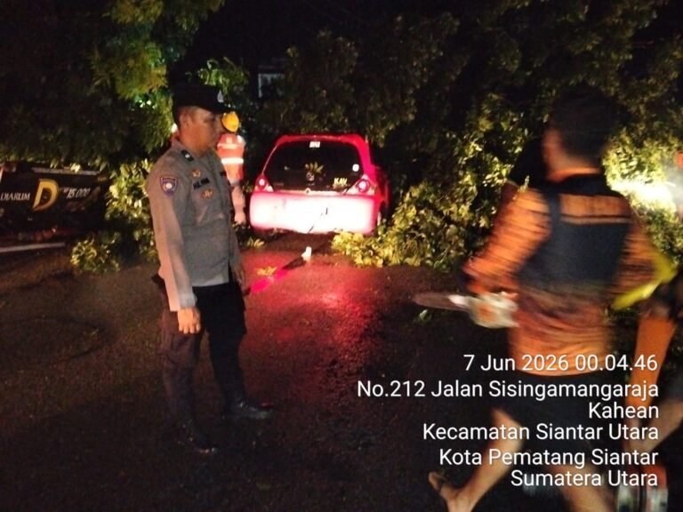 Antisipasi Macet, Polsek Siantar Utara Gatur Lalin Akibat Pohon Tumbang