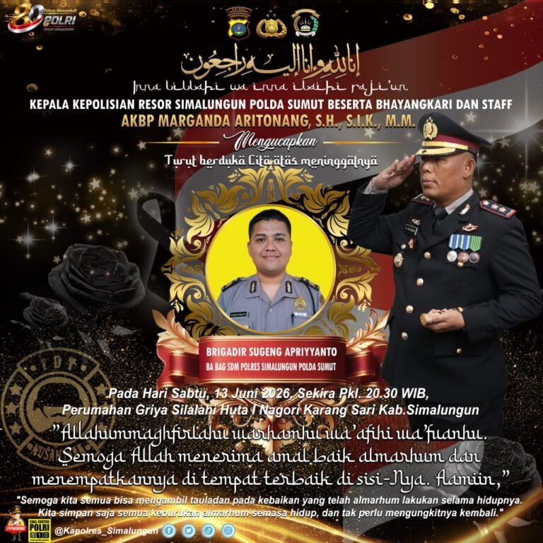 Polres Simalungun Berduka, Selamat Jalan Brigadir Sugeng Aprianto Pengabdianmu Akan Selalu Dikenang