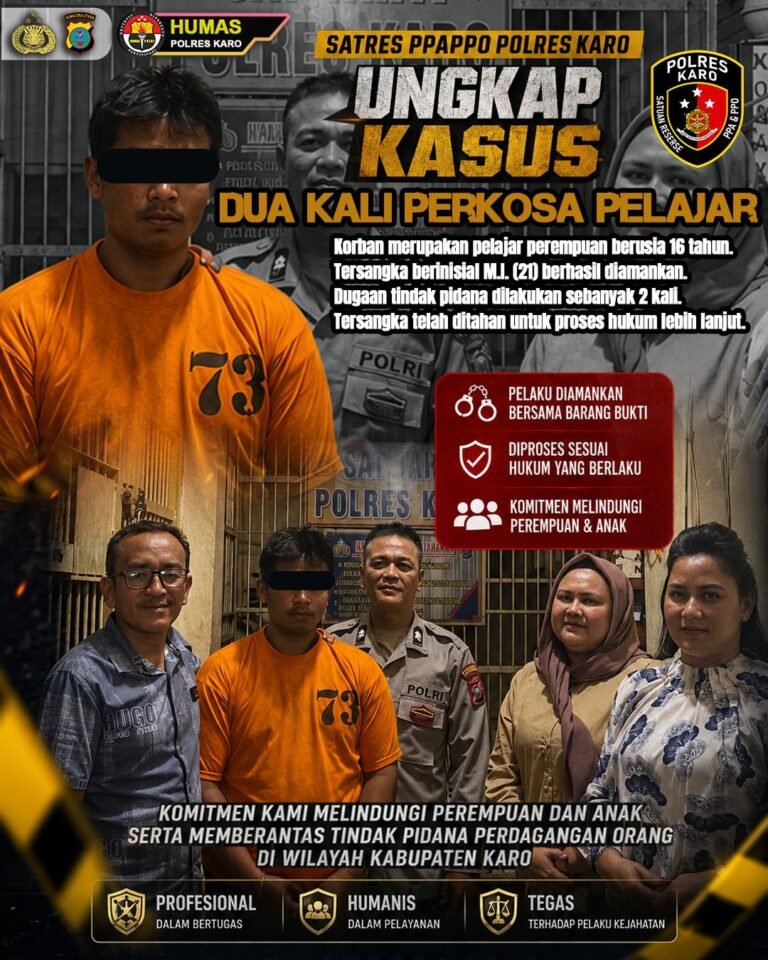 Dua Kali Perkosa Pelajar, Satres PPAPPO Polres Karo Ringkus Seorang Pemuda