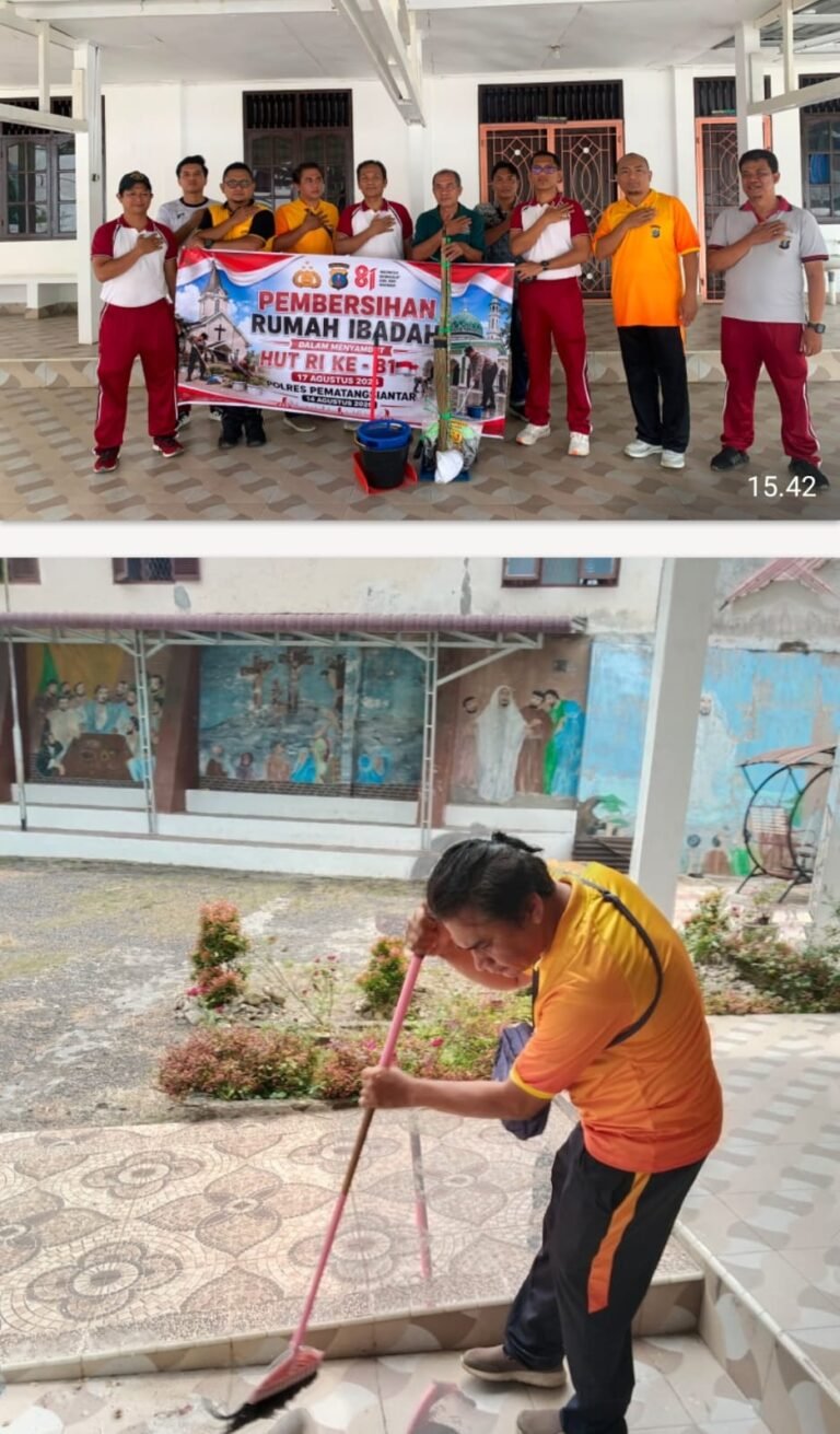 Sambut HUT Ke 81 RI, Sat Reskrim Polres Pematang Siantar Bersihkan Rumah Ibadah