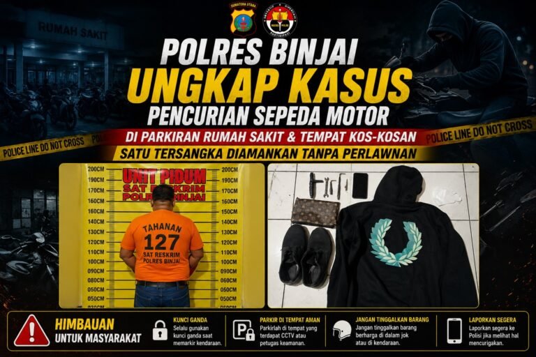 Polres Binjai Ungkap Kasus Pencurian Sepeda Motor Di Parkiran Rumah Sakit & Tempat Kos-Kosan, Satu Tersangka Diamankan Tanpa Perlawanan