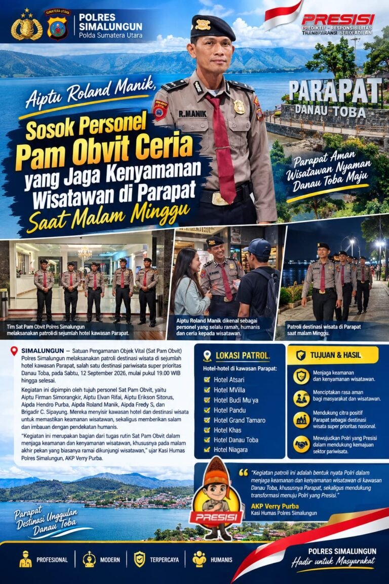 Aiptu Roland Manik Sosok Personel Pam Obvit Ceria Yang Jaga Kenyamanan Wisatawan di Parapat Saat Malam Minggu