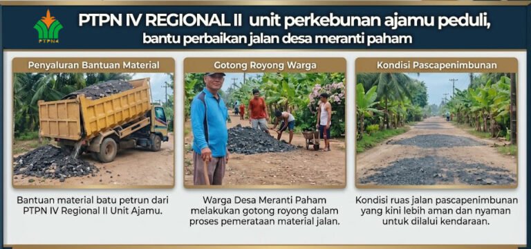 PTPN IV Regional II Unit Perkebun Ajamu Peduli, Bantu Perbaikan Jalan Desa Meranti Paham